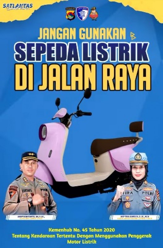 Foto Pamflet Himbauan Satlantas Polres Lotim mengenai Penggunaan Sepeda Listrik